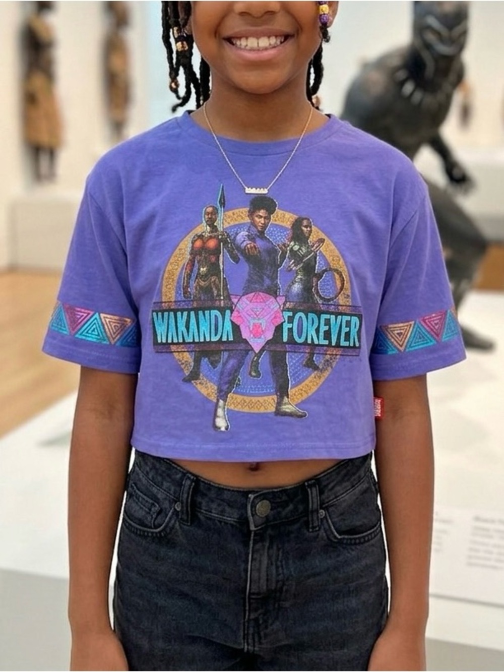 New with tags Marvel Black Panther Wakanda Forever cropped graphic T-shirt for g